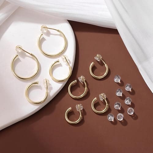 PLOMFOV Clip On Hoop Earrings for Women Non Pierced Earrings Clip On Gold Hoops Fake Earrings Clips for Non-Pierced Ears 10-20MM thumbnail 6