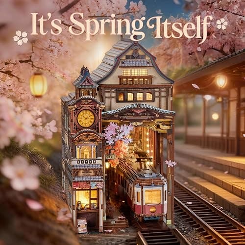FUNPOLA Sakura Train Book Nook Kit – LED 3D Wood Puzzle with Infinity Mirror – DIY Bookshelf Decor, Miniature Craft Gift for Kids and Adults thumbnail 3