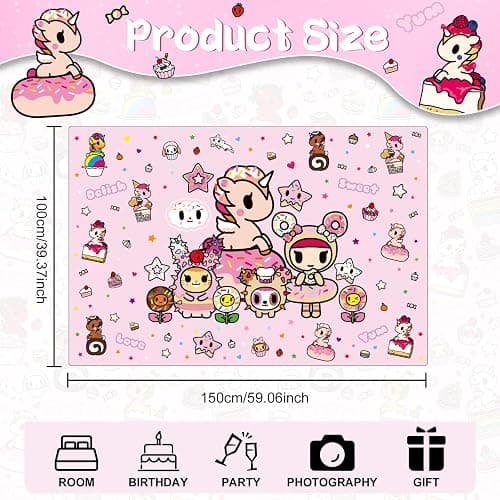 Official Tokidoki Unicorno Tapestry Wall Hanging, 3x5ft Party Photography Backdrop Decorations for Living Room Bedroom Home, Cartoon Birthday Party Supplies Banner Tablecloth(Delicious_Unicorni) thumbnail 2