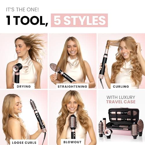 ELLA BELLA® 6 in 1 Professional Hot Air Styler • Powerful Hair Dryer & Straightener Set • Styling Without Heat Damage • Fast Drying Curling Volumizing Straightening • Includes Protective Travel Case thumbnail 2