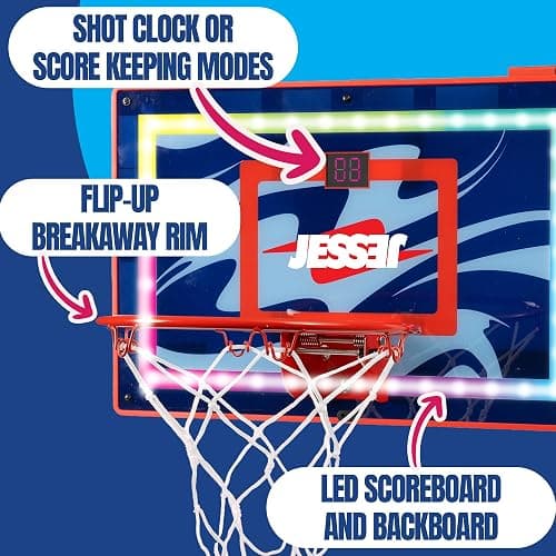 Jesser Basketball Hoop with Balls | Fun Indoor Game for All Ages 6+, Gift for Kids, Children, Teens & Families, Bedroom & Playroom | Toy for Boys & Girls (Ceiling Hoop or Over The Door) thumbnail 2