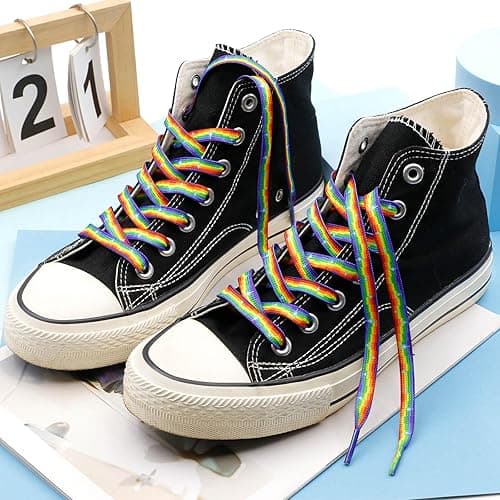 DELELE Flat Gradient Shoe Laces: Colored Print Shoelaces Sneakers 2 Pair - 39 inch(100CM) - 01 Rainbow thumbnail 4
