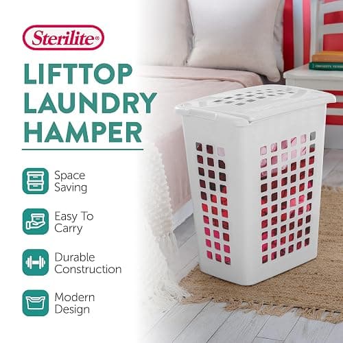 Sterilite 4-Pack LiftTop, Laundry Hamper for Clothes, Tall and Rectangular Plastic Basket with Lid, White - Large and Portable Storage Bin for Clothing and Towels - Ideal for Bathroom and Bedroom thumbnail 4