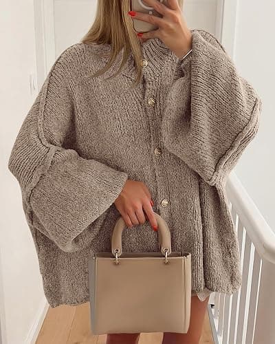 BTFBM Cardigan Sweaters for Women 2025 Fall Clothes Lantern Long Sleeve Button Open Front Chunky Knit Oversized Sweater thumbnail 3