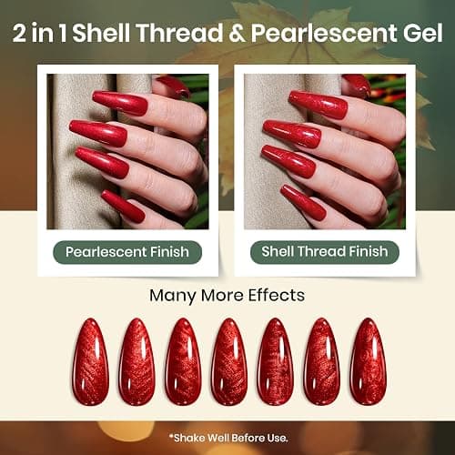 Beetles Fall Gel Nail Polish Set, 6 Colors Red Burgundy Cat Eye Gel | Olive Green and Pearl Nail Polish, Magnet Soak Off LED Nail Art Kit DIY Salon at Home Gifts for Women thumbnail 5