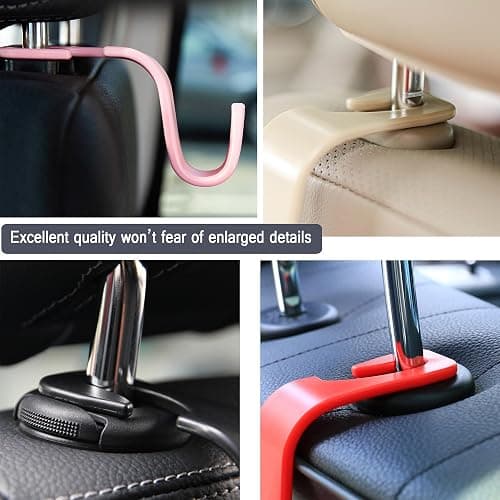Amooca Universal Car Headrest Hooks, Car Organizer Hanger Storage Hooks for Bag Purse Cloth Grocery (Pink Set of 4) thumbnail 7