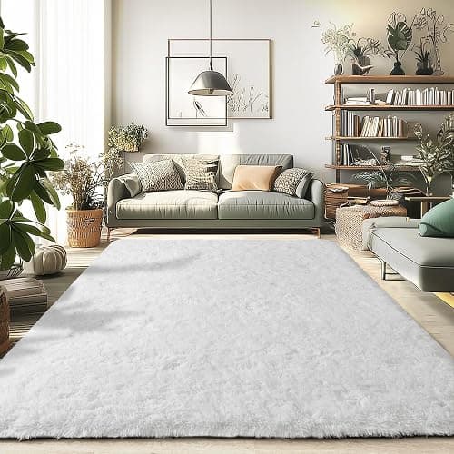 Merelax Soft Modern Indoor Large Shaggy Rug for Bedroom Livingroom Dorm Kids Room Home Decorative, Non-Slip Plush Fluffy Furry Fur Area Rugs Comfy Nursery Accent Floor Carpet 5x8 Feet, Ivory thumbnail 2