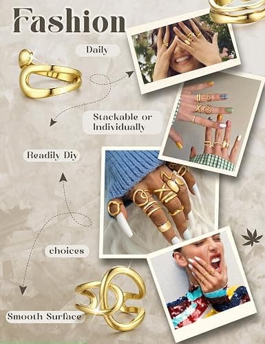 Sanfenly 12 PCS Chunky Gold Rings for Women Non Tarnish 18K Gold Plated Adjustable Statement Ring Knuckle Thumb Stackable Open Rings Set Fashion Jewelry Gifts thumbnail 2