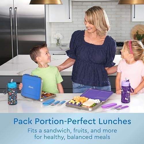 Bentgo Kids Stainless Steel Leak-Resistant Lunch Box - 3-Compartments with Bonus Silicone Container, Durable, Eco-Friendly, Dishwasher Safe, BPA-Free, Ideal for School, Ages 3+ (Blue) thumbnail 6