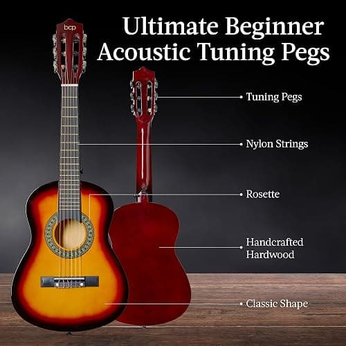 Best Choice Products 30in Kids Acoustic Guitar, All-in-One Beginner Starter Kit w/Strap, Case, Extra Strings, Rosette Inlay - Sunburst thumbnail 4