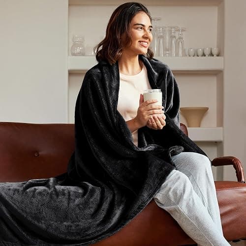 Exclusivo Mezcla Fleece Throw Blanket for Couch, Sofa, 300GSM Super Soft and Warm Blankets, Black Throw All Season Use, Cozy, Plush, Lightweight, 50x60 Inches - Throw (50"x60") - Black thumbnail 2