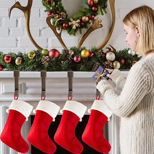 Christmas Stocking Holders Set of 4, Stocking Holders for Mantle, Xmas Stocking Hangers for Fireplace Shelf Staircases Party Decoration Christmas Mantel Decor Hooks thumbnail 2