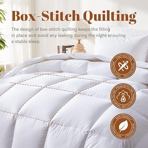 Cosybay Heavyweight Queen Size Feather Down Fiber Comforter - White Thicker Winter Duvet Insert, Ultra Soft 100% Cotton Cover, Luxury Hotel Bedding with Corner Tabs, 90"x90" thumbnail 3