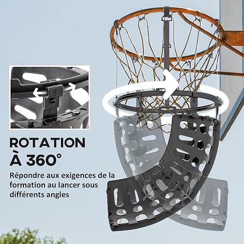 SPORTNOW Retour de Ballon de Basket-Ball, système de renvoi du Ballon de Basket, Rotation à 360°, Hauteur réglable, avec Crochets détachables, Noir thumbnail 6