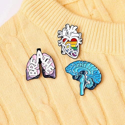 LIUJINCAN (3 PCS) Horror Skeleton Record Player and Unique Heart Brain Lung Enamel Pins Set, Accessory for DIY Backpacks Clothes Jeans Hats Badge and Gift thumbnail 6