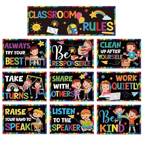 RUBOAOA Classroom Rules Poster Set, 11 Pcs Class Rules for Classroom Bulletin Board Decor, Behavior Expectations Posters for Kids Kindergarten Elementary Back to School Supplies 12 x 8 in - Image 1