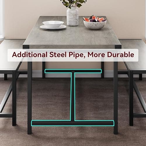 GAOMON Dining Table Set for 4, Wooden Kitchen Table with 2 Benches, 3 Piece Rectangular Dining Room Set, Space Saving Kitchen Tables Sets for Apartment, Small Space, Home, Rustic Gray thumbnail 4