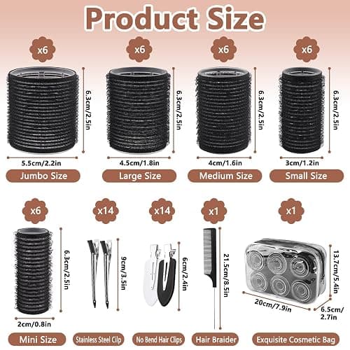 Beihre 60 Pcs Lockenwickler Set, 5 Größen Lockenwickler Groß: 55/45/40/30/20 mm, Lockenstab ohne hitze mit Klammern Rutschfest, Selbsthaftend, Geeignet für Langes, Mittellanges und Kurzes Haar. thumbnail 2