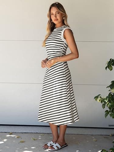 Glamaker Women Summer Tshirt Midi Dress Soft A Line Cap Sleeve Casual Sun Dress for Work Beach Vacation thumbnail 4