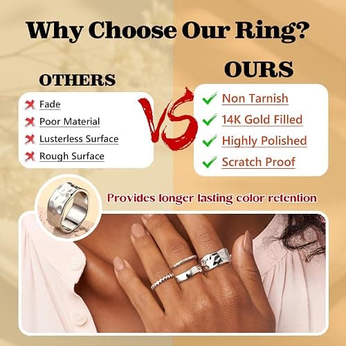 Fansilver Stackable Chunky Gold Rings for Women Non Tarnish Dainty 14K Gold Plated Stacking Thumb Rings Set Trendy Gold Wedding Band Ring Size 5-11 thumbnail 2