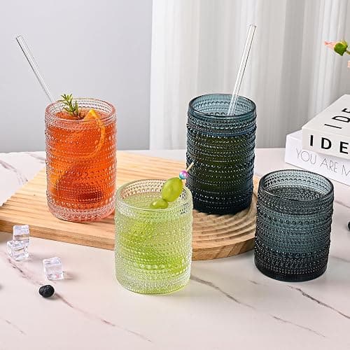 ZMOWIPDL Vintage Hobnail Drinking Glasses Set of 8,Clear 12 oz & 15oz Highball Glass Cups, Kitchen Drinkware Glassware,Embossed Water Tumbler,for Beer,Cocktail,Whiskey,Juice and Various Mixed Drinks thumbnail 6