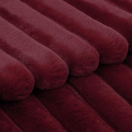 Madizz Set of 2 Faux Fur Plush Decorative Throw Pillow Covers 24x24 inch, 60x60 cm, Burgundy Fluffy Striped Soft Decorative Cushion Cover for Sofa Bedroom Pillow Shell thumbnail 4