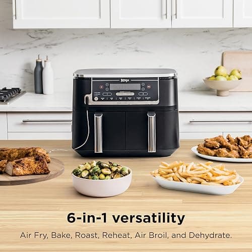 Ninja DZ550 Foodi 10 Quart 6-in-1 DualZone Smart XL Air Fryer with 2 Independent Baskets, Smart Cook Thermometer for Perfect Doneness, Match Cook and Smart Finish to Roast, Dehydrate and More, Black thumbnail 2