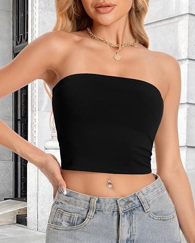 Tube Top for Women Strapless Slim Fit Crop Tops Y2K Going Out Bandeau Shirts Summer Outfits 2026 thumbnail 2