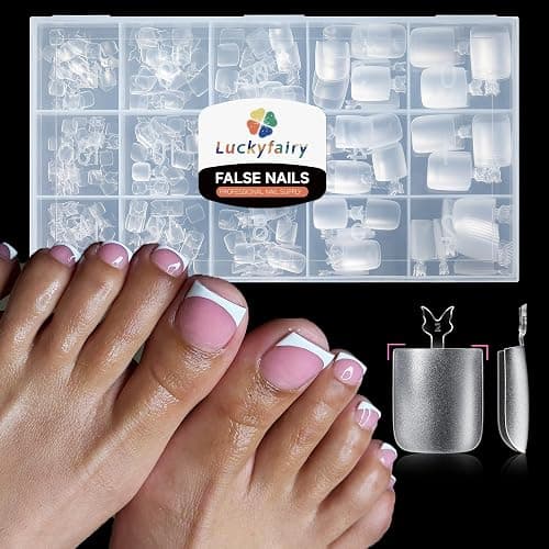 Luckyfairy Square Toe Nail Tips, 504Pcs 15 Sizes Full Cover Press On Toenails for Women, Long Wider Pre-etched Double Matte Fake Toenails for Big Toe Nail Extensions Home DIY Salon Soak Off - Image 1