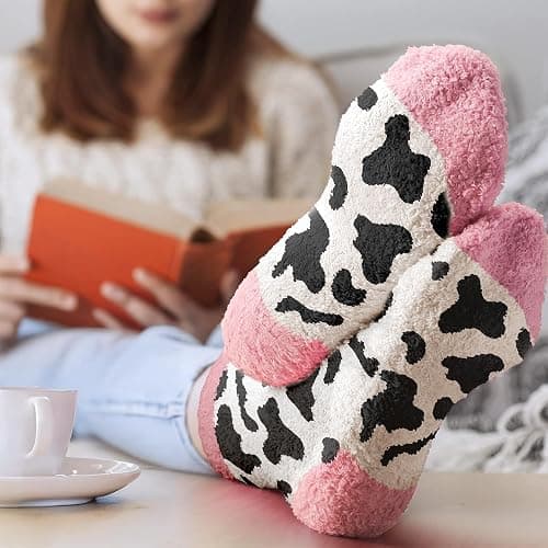 VICRAZY Cow Print Stuff Socks - Fuzzy Socks for Women with Funny cow Print Stuff, Stocking Stuffers, Christmas Gifts thumbnail 7