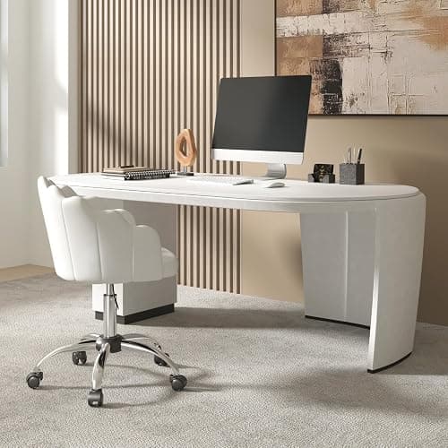 WOLTU Chaise Bureau, Chaise Coiffeuse, avec Dossier en Pétale, Ergonomique, Pivotant, Hauteur Réglable, en Velours, Cadre en Métal, Crème Blanc thumbnail 8