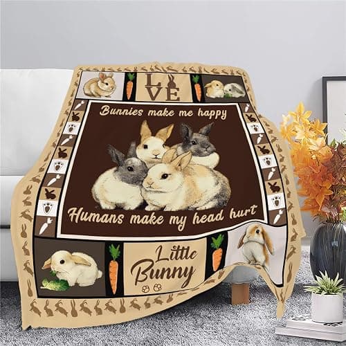 Bunny Throw Blanket Rabbit Bunny Stuff Gifts for Kids Girls Boys Adults Women Men Soft Cozy Warm Plush Fluffy Fuzzy Fleece Blanket 40''X50'' thumbnail 3
