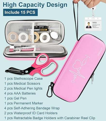 MEUUT 15 pcs Stethoscope Case Kits, Perfect Nurse Gift Include Stethoscope Case, Penlights, Medical Scissor, Bandage Wraps, Badge Holders for Nurse Student thumbnail 2