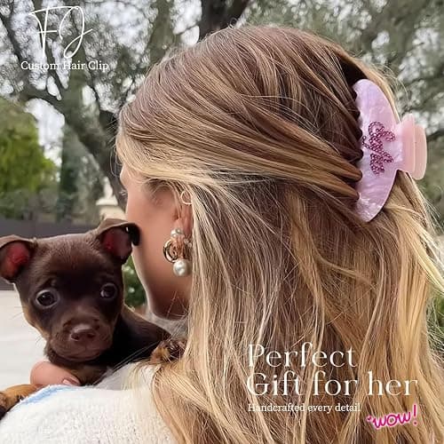 Personalized Colorful Name Hair Claw Clips for Women,Custom Hair Clips with Diamond,Cute Hair Accessories 4",Handmade Rhinestones Hair Clamp Gifts for Mom,Bride,Wife,Bridesmaid,Couples(Pink Sugar) thumbnail 2
