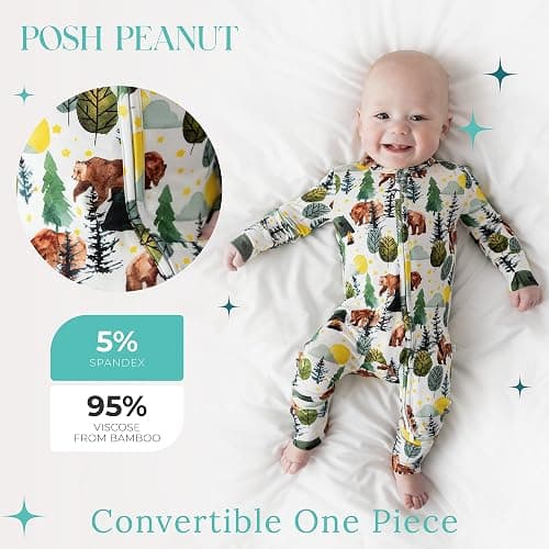 Posh Peanut Convertible Baby Sleepers - Boys Footless Baby Pajamas with 2 Way Zipper for Easy Diaper Changes thumbnail 2