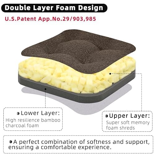 GOFORIT Chair Cushions,Tufted Shredded Memory Foam Chair Pads, Non-Slip Seat Cushions with Removable Cover,16'' x 16'', Brown thumbnail 3