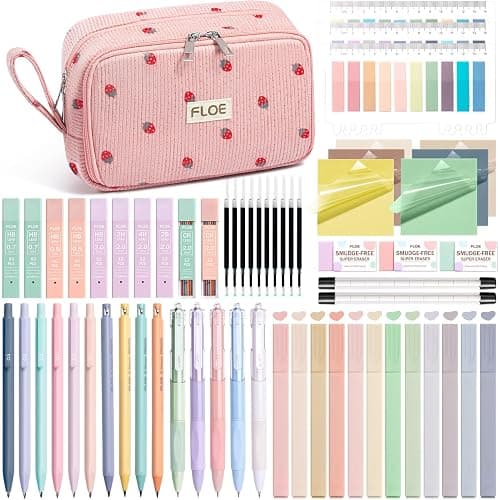 62PCS Aesthetic School Supplies Cute Back to School Supplies Stationary Set | College Preppy Essentials Kit with Large Pencil Pouch Case, Pastel Highlighters Gel Pens Mechanical Pencils for Student Girls - Image 1