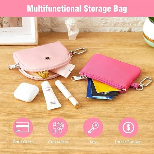 Mini Dual Pouch Wristlet Wallet for Women – Zip Around wristlet Keychain Wallet with 2 Wristlets, Ideal for Dog Walking, Coffee Runs & Lunch Break Essentials (Rose+Pink) thumbnail 3