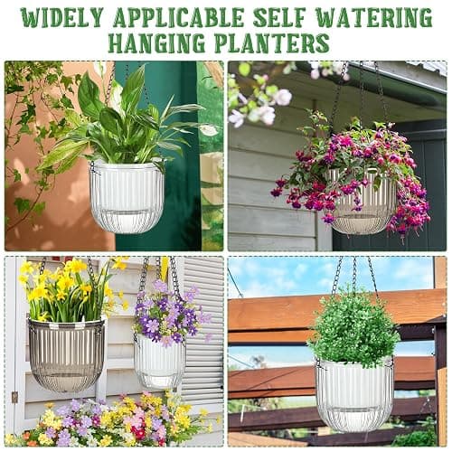 Maxcheck 4 Pcs Self Watering Hanging Planters Indoor Gift 6.5'' 4.5'' Hanging Flower Pots Baskets Outdoor Self Watering Plant with 3hooks Drainage Holes for Home(Grey,Clear) thumbnail 7
