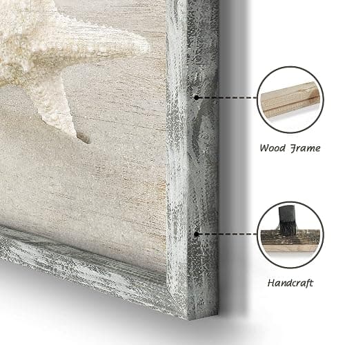 Ocean Framed Wood Wall Art: Beach Picture Seascape Artwork Coastal Prints Starfish Boardwalk Art Collection Wall Decor Set of 4 for Bathroom thumbnail 3