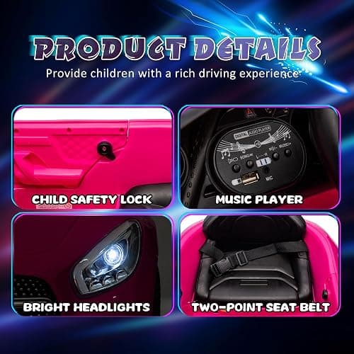 NEWDOOD Licensed Mercedes-Benz CLS 350 12V Kids Ride On Car with 2.4G Remote Control, Battery Powered Electric Car Ride On Vehicle w/Bluetooth, Music, Safety, Lights,Ride on Toys for Toddlers (Pink) thumbnail 6