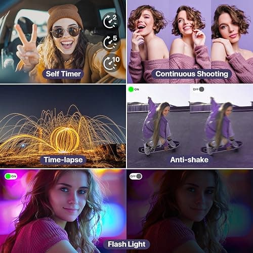 8K Digital Cameras for Photography with WiFi,Autofocus 88MP Vlogging Camera for YouTube with Dual-Lens,16X Digital Zoom Point and Shoot Camera,3.2''Touch Screen, Anti-Shake,2 Batteries &Charging Stand thumbnail 8