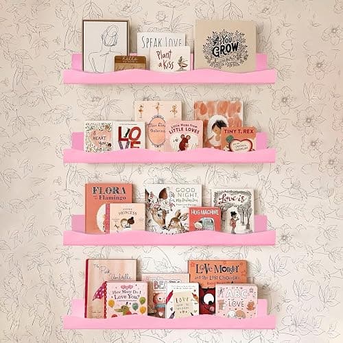 6 Pack Nail Polish Wall Mounted Shelf,15 Inch Nail Polish Floating Shelves for 66-90 Bottles Multi-Purpose,Ideal Gift, Great Display for Salons Retailers,Pink thumbnail 6