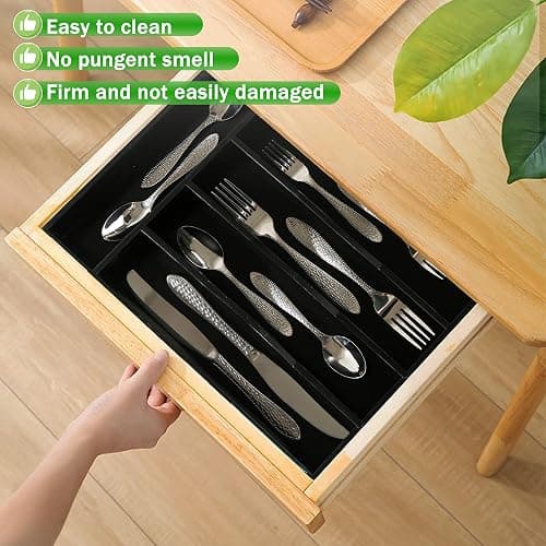 Greenual Black Silverware Organizer 10 In Utensil Organizer Silverware Tray for Drawer Cutlery Flatware Organizer for Kitchen Bamboo Wood thumbnail 2