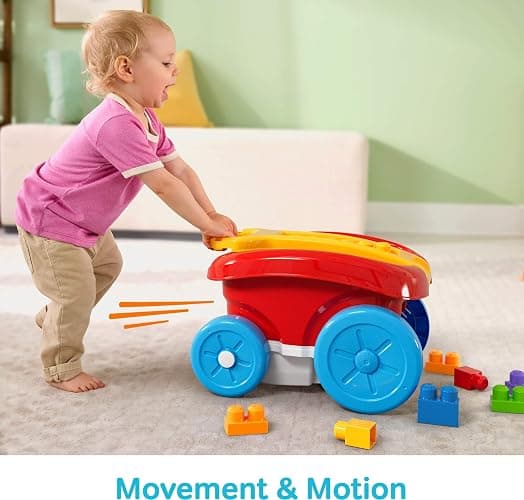 MEGA BLOKS First Builders Toddler Building Toy, Block Scooping Pull Wagon with 20 Pieces and Built-in Storage, Picks Up Blocks, Red, Kids Ages 1+ thumbnail 2