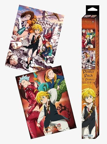 ABYSTYLE The Seven Deadly Sins Unframed Boxed Poster Set 15" x 20.5" Includes 2 Posters Featuring Meliodas, Ban, King, & Diane Anime Manga Wall Art Prints for Bedroom Office Room Decor - Image 1