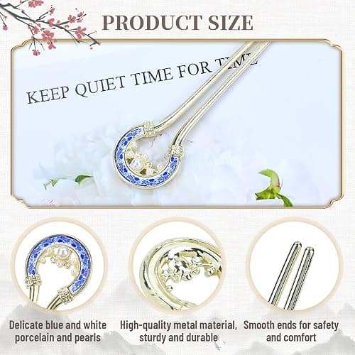 Lawie 10 Pack Cute Flower Butterfly U Shaped Gold Metal Hair Fork Pins Curved Chopsticks for Hair Sticks with Dangles French Hair Pins Bun Holder Decorative Hair Accessories for Women Girls thumbnail 3