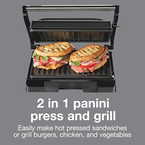 Proctor Silex 4 Serving Panini Press, Sandwich Maker and Compact Indoor Grill, Upright Storage, Easy Clean Nonstick Grids, Black (25440PS) - Panini Press thumbnail 2