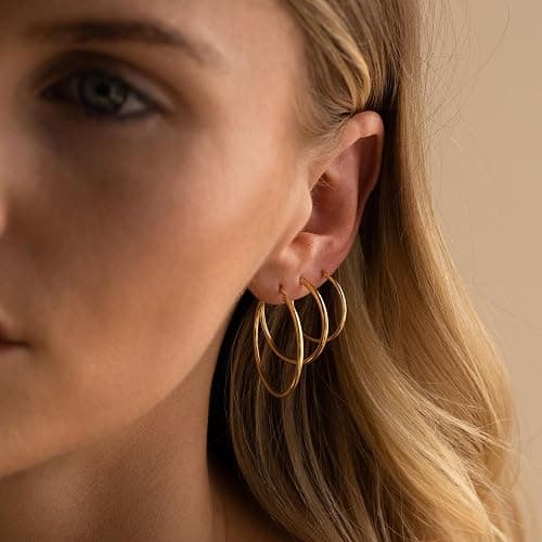 Gold Hoop Earrings Set for Women, 18 Pairs Hypoallergenic Statement Open Pearl Hoops Earring for Multipack, Gold Chunky Hoop Earrings for Women Trendy Jewelry thumbnail 4