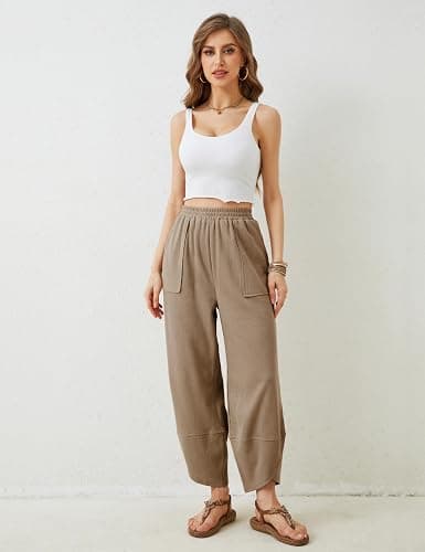Xiaoxuemeng Womens Baggy Wide Leg Pants Casual Elastic Waisted Palazzo Harem Pants with Pockets thumbnail 8